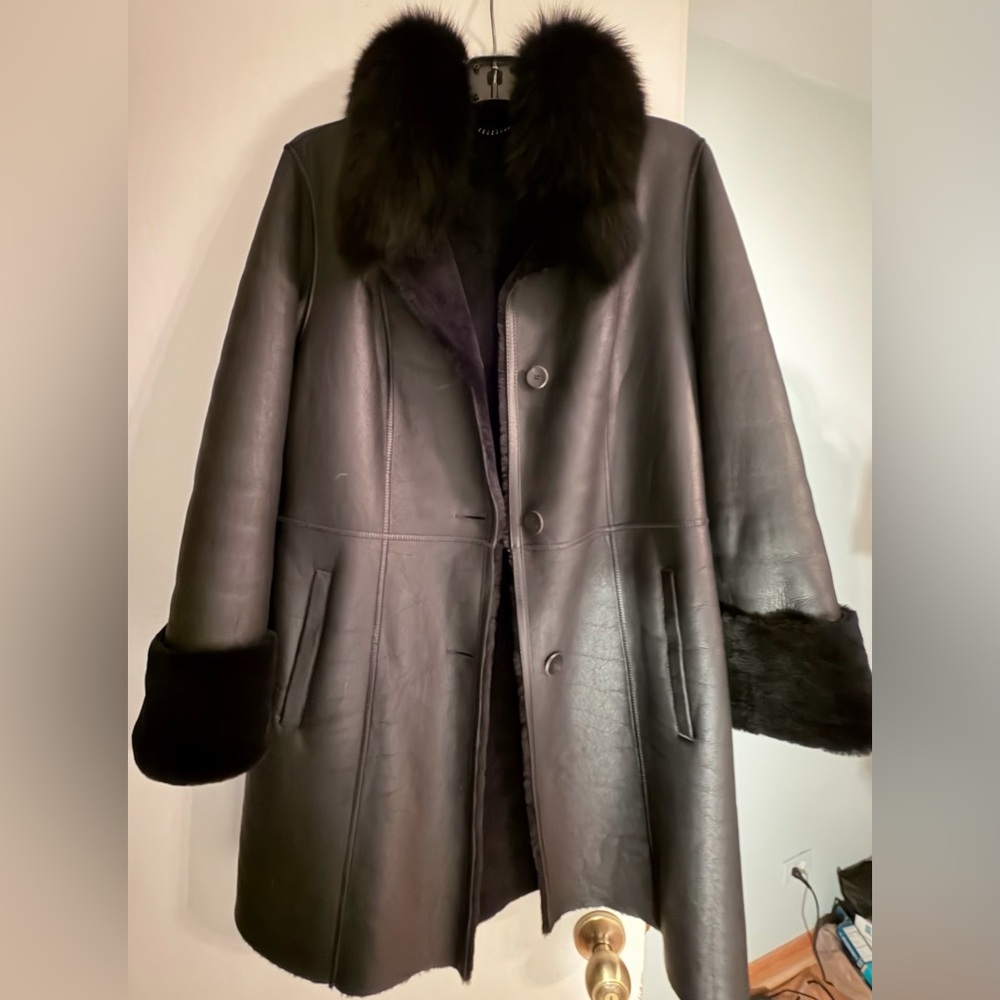Black Fox Fur Shearling Lamb Women's Coat